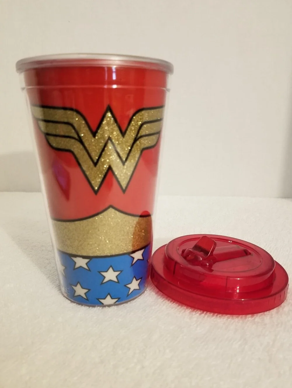 Red Glitter Wonder Woman Reusable Drink Tumbler